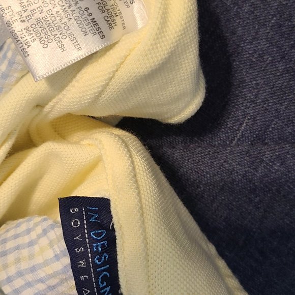 Yellow white and blue seersucker romper with attached vest - Picture 5 of 5